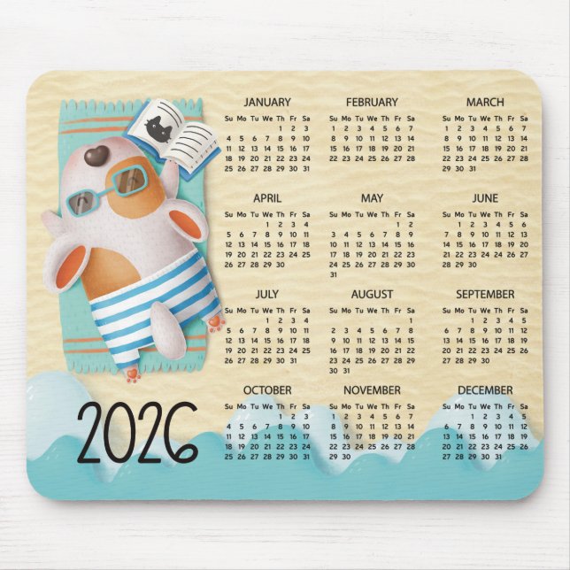 Alfombrilla De Ratón 2026 Beach Dog Desk Calendar Mouse Pad (Frente)