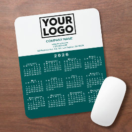 Alfombrilla De Ratón 2026 Calendar Company Logo and Text Teal White