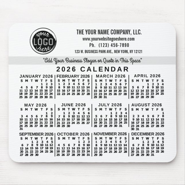 Alfombrilla De Ratón 2026 Calendar Custom Business Logo Name Easy White (Frente)