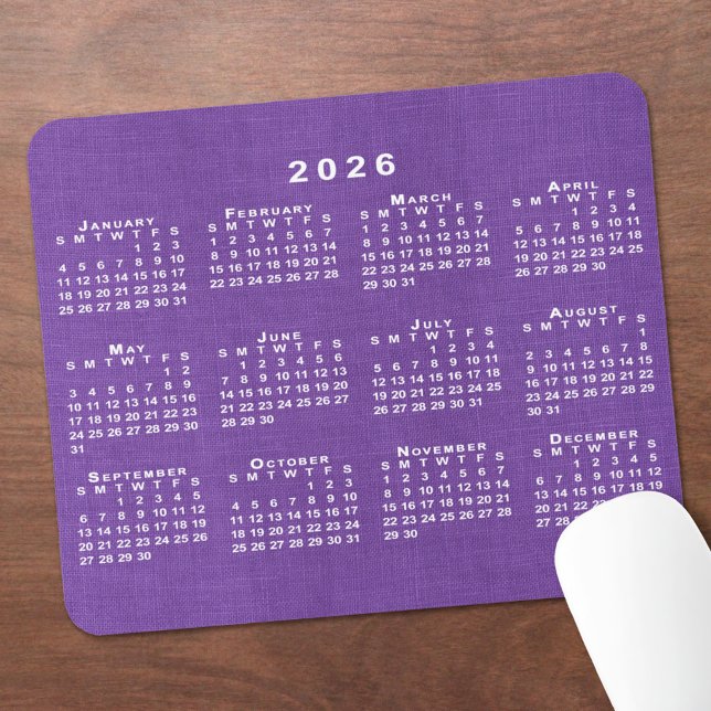 Alfombrilla De Ratón 2026 Calendar Custom Photo Purple Linen Texture (2026 Calendar Custom Photo Purple Linen Texture Mouse Pad, in situ)