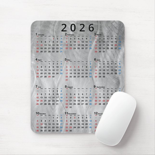Alfombrilla De Ratón 2026 Calendar Wavy Brushed Steel Abstract (Con ratón)