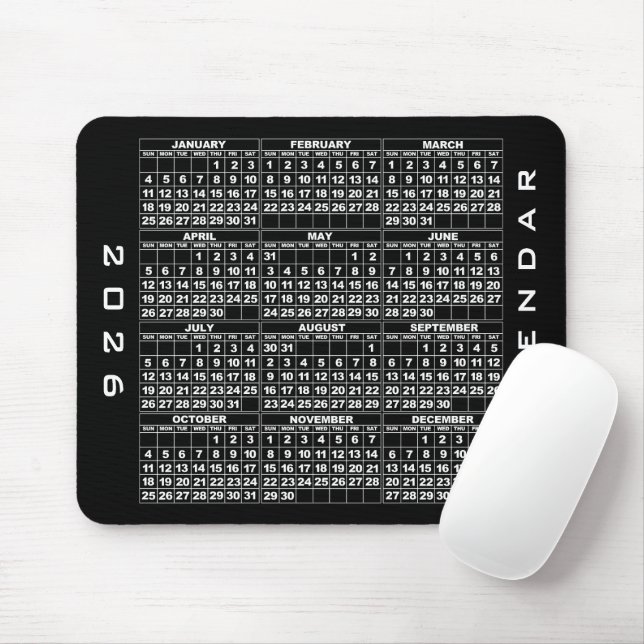 Alfombrilla De Ratón 2026 Calendario Mousepad Negro (Con ratón)