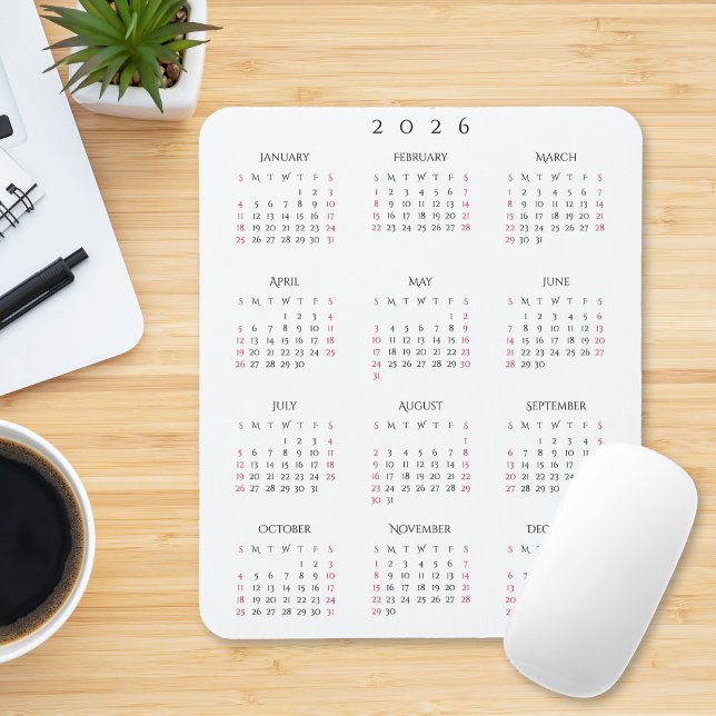 Alfombrilla De Ratón 2026 Full Year Yearly Calendar Elegant Home Office (2026 Full Year Yearly Calendar Elegant Home Office Mouse Pad)