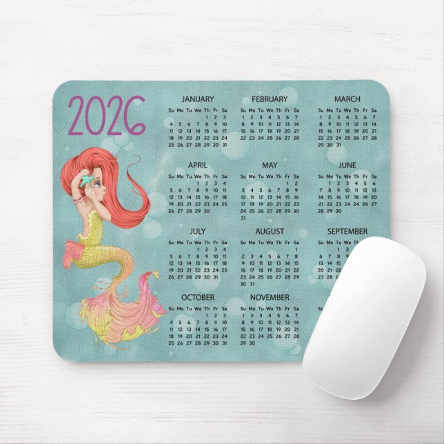 Alfombrilla De Ratón 2026 Mermaid Desk Calendar Mouse Pad (Con ratón)