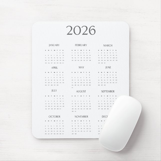Alfombrilla De Ratón 2026 Modern Minimalist Mini Calendar (Con ratón)