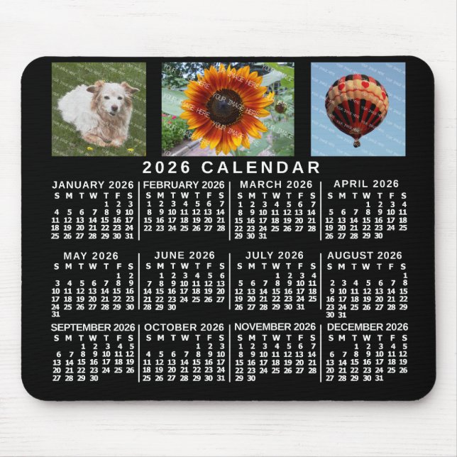 Alfombrilla De Ratón 2026 Year Monthly Calendar Black Custom 3 Photos (Frente)