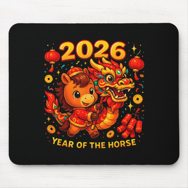 Alfombrilla De Ratón 2026 Year Of The Horse Cute Lunar Newyear Art  (Frente)