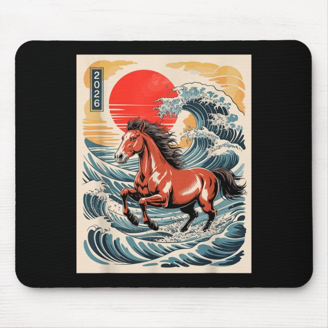 Alfombrilla De Ratón 2026 Year Of The Horse Japanese Wave Art Lunar New (Frente)