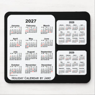 Alfombrilla De Ratón 2027-2029 negro calendario del día de fiesta de 3