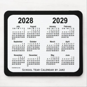 Alfombrilla De Ratón 2028-2029 calendario blanco y negro de la escuela