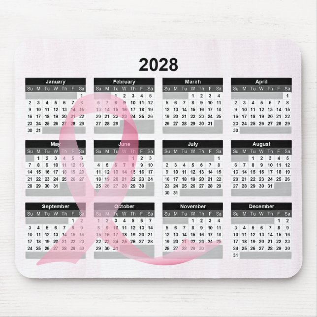 Alfombrilla De Ratón 2028 Year Calendar Pink Ribbon (Frente)