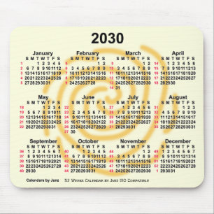 Alfombrilla De Ratón 2030 Días soleados Calendario ISO de 52 semanas po