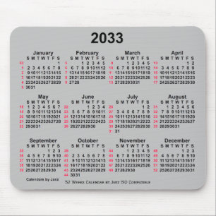 Alfombrilla De Ratón 2033 Silver 52 Weeks ISO Calendar by Janz
