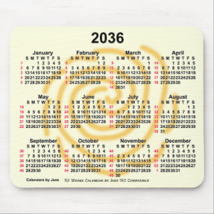 Alfombrilla De Ratón 2036 Días soleados Calendario ISO de 52 semanas po