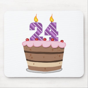 Alfombrilla De Ratón 24 años en el pastel de cumpleaños