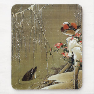 Alfombrilla De Ratón 3. 雪 中 鴛 鴦 図, 若 pato mandarín en la nieve, Jakuchū