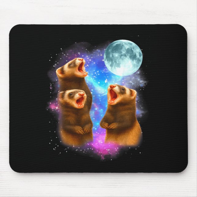 Alfombrilla De Ratón 3 Ferret Moon Howling Ferrets Funny For Men, Women (Frente)