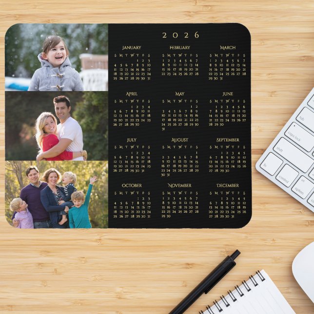 Alfombrilla De Ratón 3 Photo Collage Personalized Family 2026 Calendar (3 Photo Collage Personalized Family 2026 Calendar Mouse Pad)