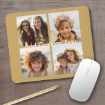 Alfombrilla De Ratón 4 Collage de fotos - puede cambiar el oro de fondo<br><div class="desc">¡Usa tus fotos de Instagram cuadradas para obtener los mejores resultados! PARA CAMBIAR EL FONDO - haga clic en el área de diseño personalizar o avanzado, y elija un color en el selector de color. Añade tus fotos e instantáneas favoritas a esta tira de película para un divertido guardián de...</div>