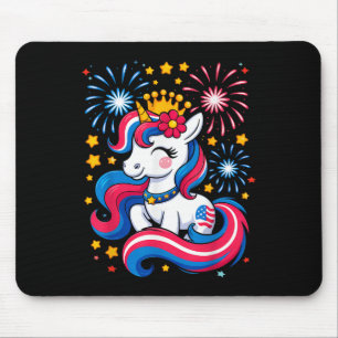 Alfombrilla De Ratón 4 De Julio Chicas Unicornios Niños Pequeños Americ