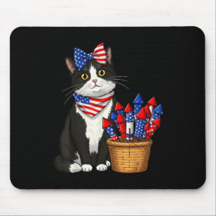 Alfombrilla De Ratón 4 De Julio Diseño De Gatos Y Fuegos Artificiales P
