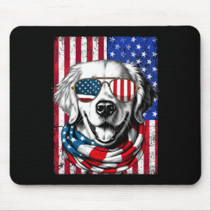 Alfombrilla De Ratón 4 De Julio Dorado Dog Bandera Estadounidense Usa