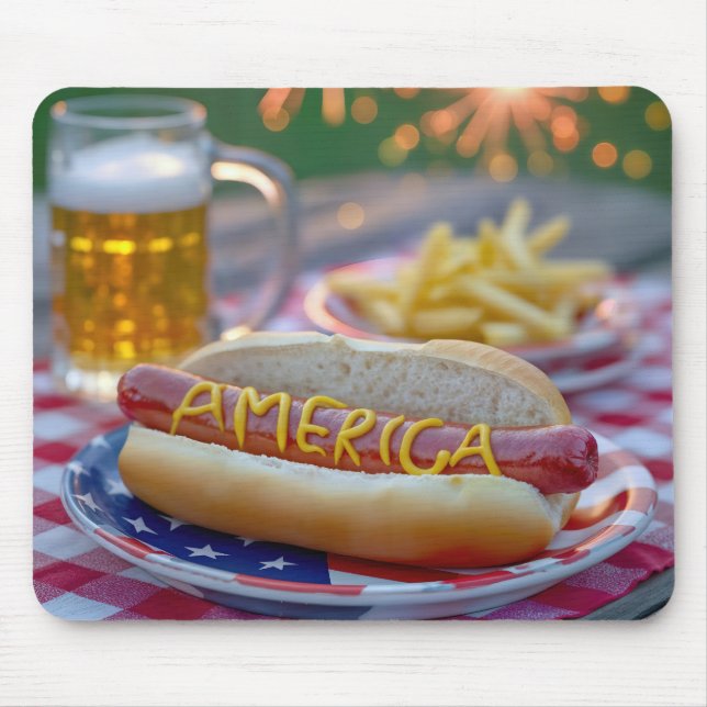 Alfombrilla De Ratón 4th of July Hot Dog With Beer (Frente)