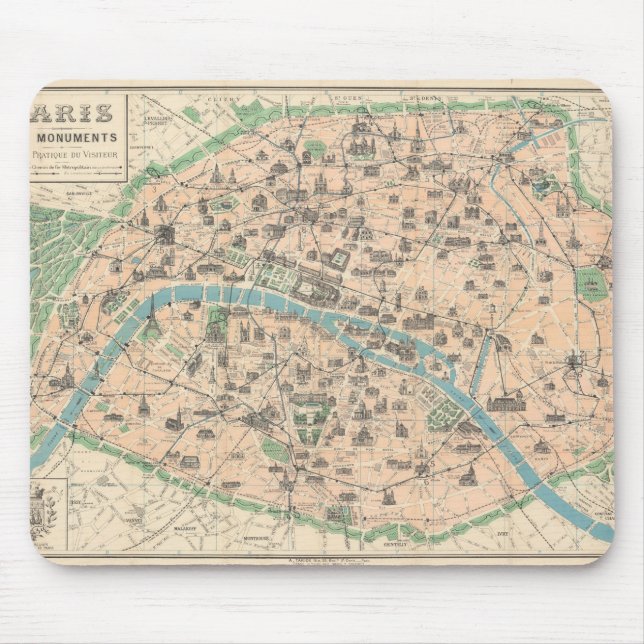 Alfombrilla De Ratón 5406-Mapa plano de París y sus monumentos (Frente)