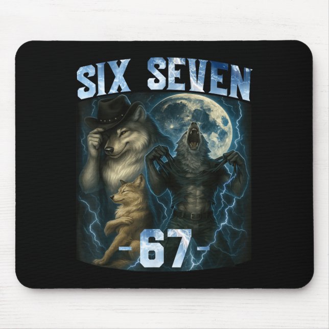 Alfombrilla De Ratón 67 Alpha Wolf Meme Funny Graphic Tee Six Seven Hum (Frente)