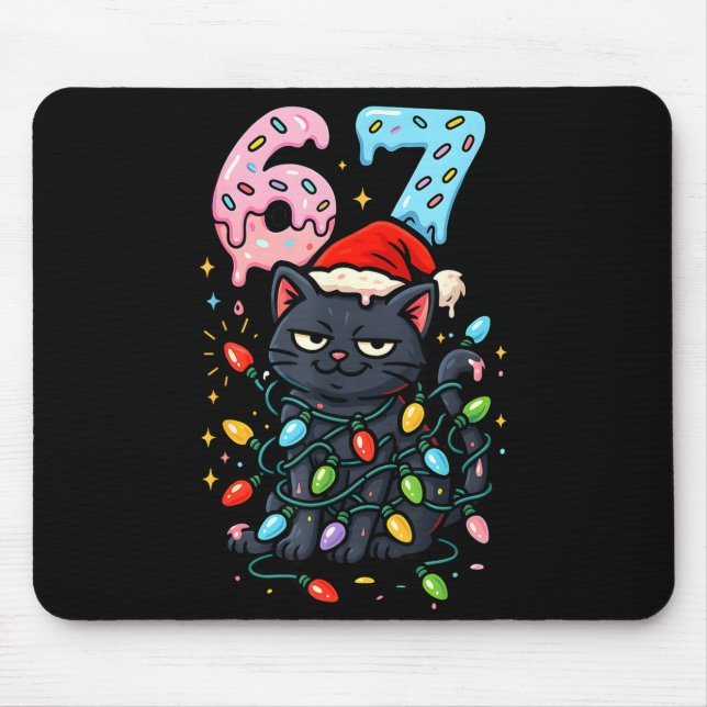 Alfombrilla De Ratón 67 Black Cat Christmas Ice Cream Drip Santa Hat Si (Frente)