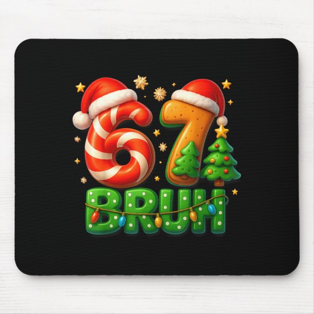 Alfombrilla De Ratón 67 Bruh Christmas Candy Cane Gingerbread Design Xm (Frente)