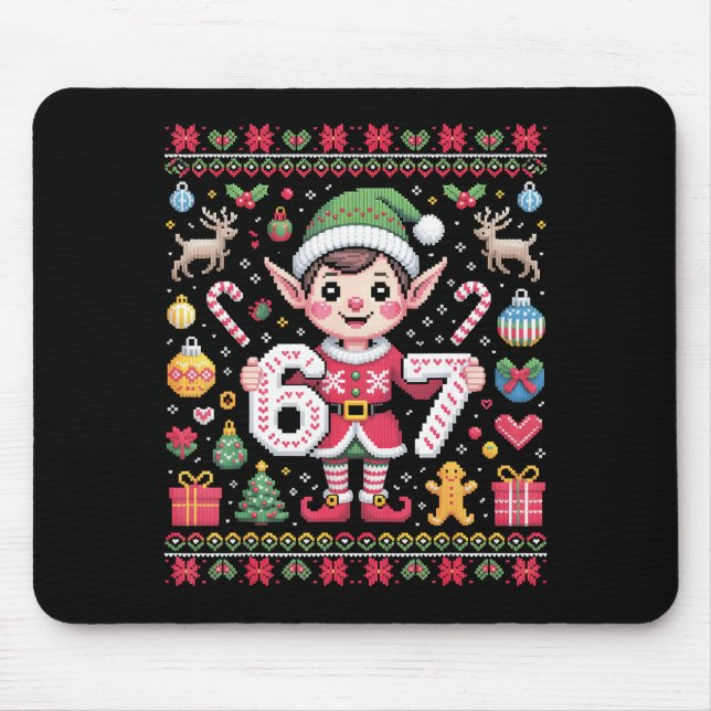 Alfombrilla De Ratón 67 Christmas Elf Ugly Sweater Cute 6 7 Meme Xmas B (Frente)