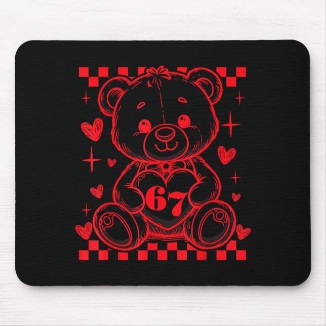 Alfombrilla De Ratón 67 Cute Heart Teddy Bear Valentine's Day Six Seven (Frente)