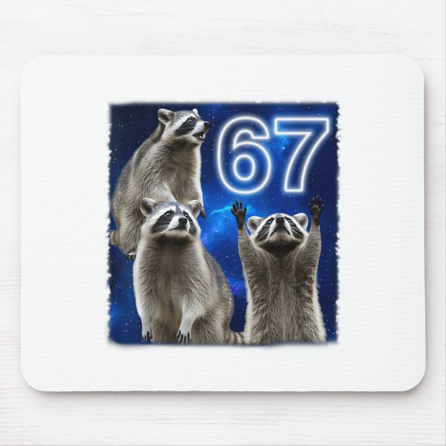 Alfombrilla De Ratón 67 Meme Raccoon Howling At The Moon Parody Six Sev (Frente)
