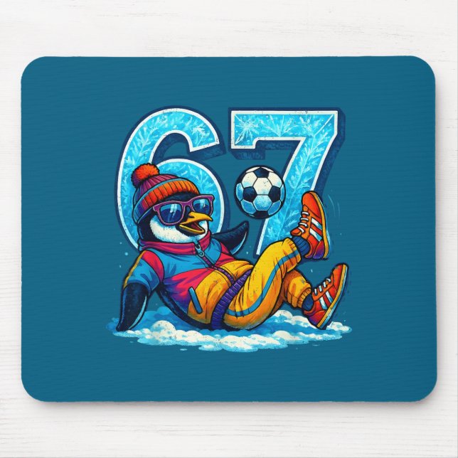 Alfombrilla De Ratón 67 Penguin Soccer Funny Winter Meme Gift  (Frente)