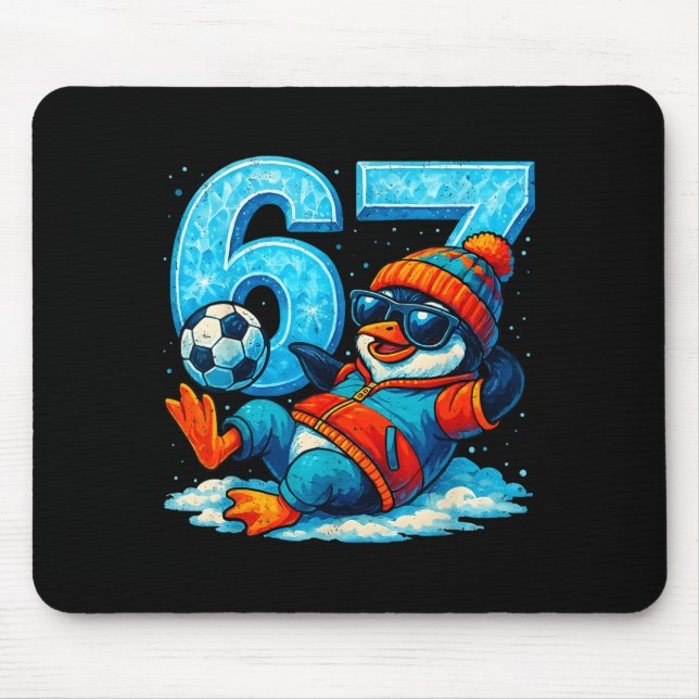 Alfombrilla De Ratón 67 Penguin Soccer Funny Winter Meme Gift  (Frente)
