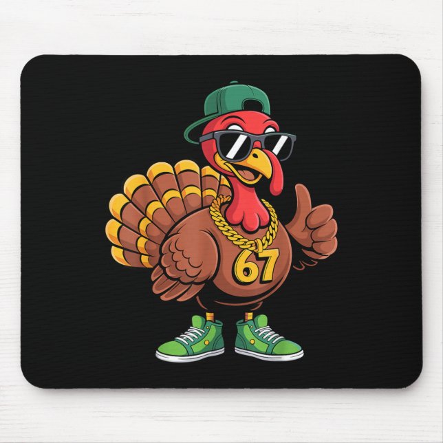 Alfombrilla De Ratón 67 Thanksgiving Funny Turkey Wearing Cap Sungles S (Frente)