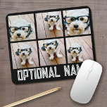 Alfombrilla De Ratón 6 Collage de fotos - negro con nombre en negrita e<br><div class="desc">¡Usa tus fotos de Instagram cuadradas para obtener los mejores resultados! PARA CAMBIAR EL FONDO - haga clic en el área de diseño personalizar o avanzado, y elija un color en el selector de color. Añade tus fotos e instantáneas favoritas a esta tira de película para un divertido guardián de...</div>