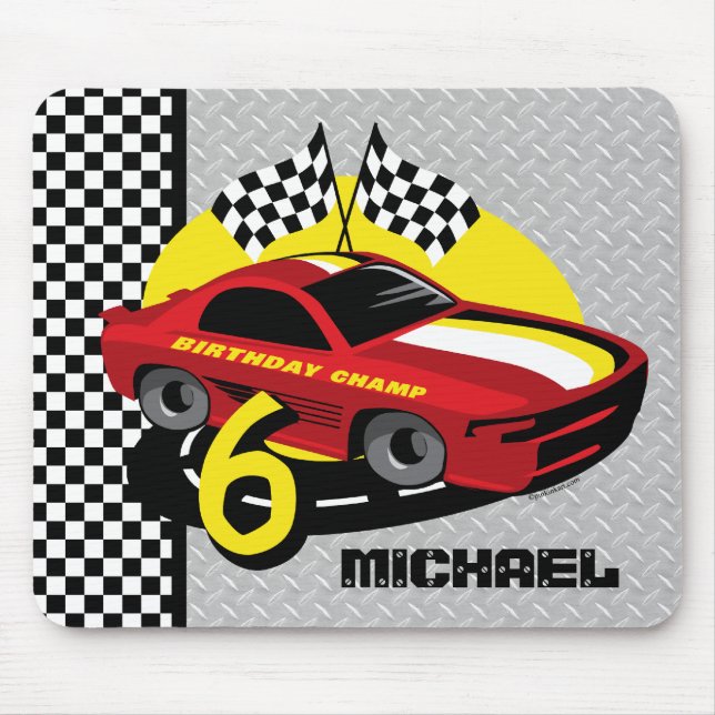Alfombrilla De Ratón 6to cumpleaños Mousepad del coche de carreras (Frente)