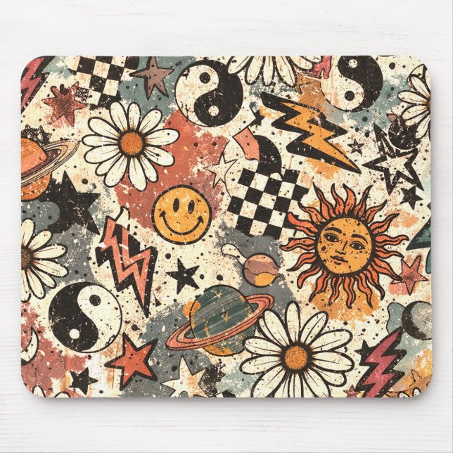 Alfombrilla De Ratón 90s Happy Faces Sun Flowers Pattern (Frente)