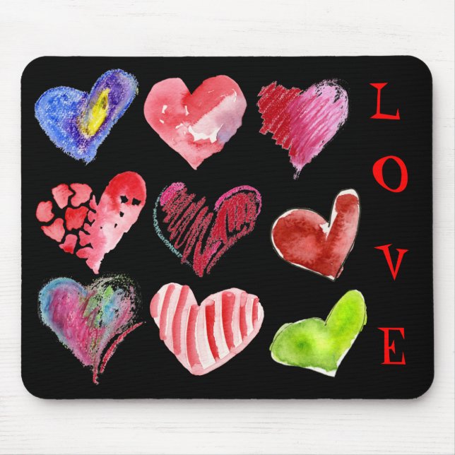Alfombrilla De Ratón 9 corazones del amor en Mousepad negro (Frente)