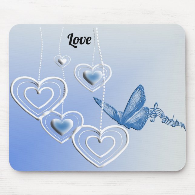 Alfombrilla De Ratón A butterfly and hearts (Frente)