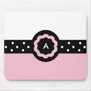 Alfombrilla De Ratón A: Monograma A Mousepad rosa y blanco punteado