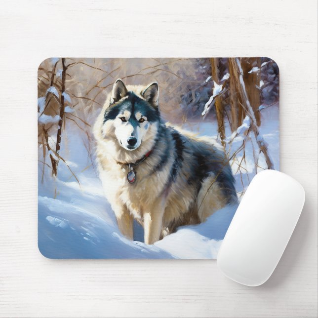 Alfombrilla De Ratón Aaskan Malamute deja que nieve Navidades (Con ratón)