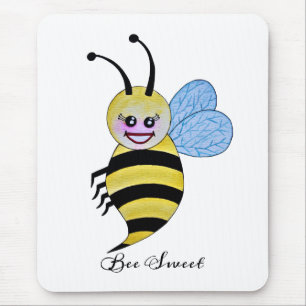 Alfombrilla De Ratón Abeja Cuidada De Acuarela Con Sonrisa Feliz