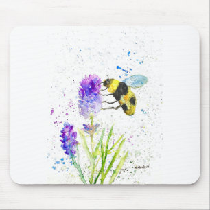 Alfombrilla De Ratón Abeja de bullicio y flores acuarela