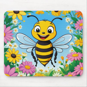 Alfombrilla De Ratón Abeja de Dibujos Animados Flores Coloridas 