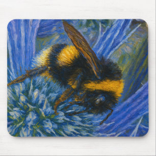 Alfombrilla De Ratón Abeja de púas sobre el cardo azul
