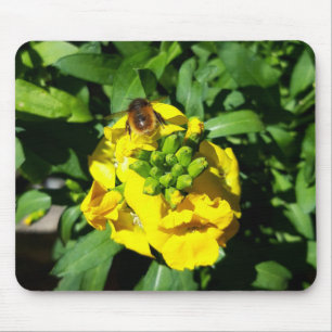 Alfombrilla De Ratón Abeja en flores amarillas