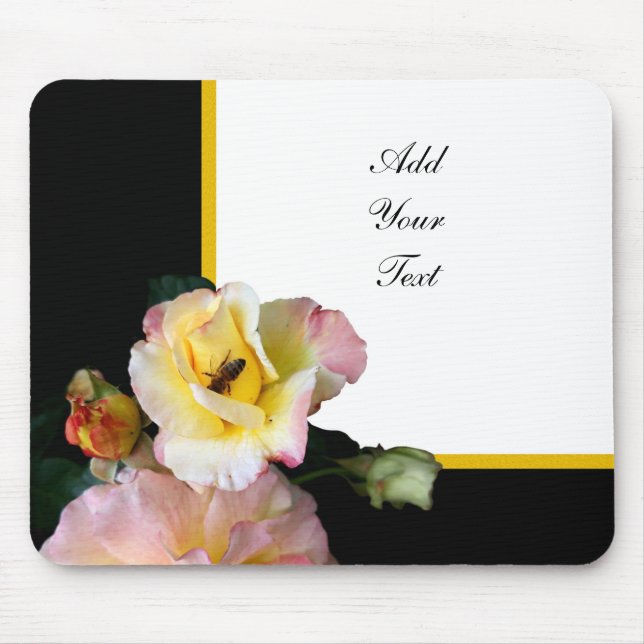 Alfombrilla De Ratón Abejas con flores de rosas amarillas rosas (Frente)